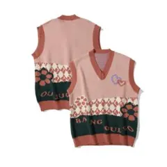 hook ニットベストレッド　オーバーサイズ　古着　レトロガーリー　ユニセックス