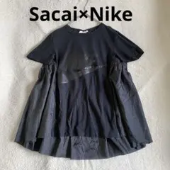 Sacai Nike コラボ　ドッキング　切替Tシャツ　バックプリーツ　黒　XSのサムネイル