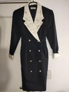 希少80s90sアーカイブ✦Purne東京ソワール 刺繍襟ロングドレスワンピース