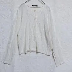 アイボリー レース 長袖カーディガン　M レーヨン混