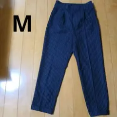 美品 ブラック 黒 ストライプ スラックス ポイント レーヨン レディース M