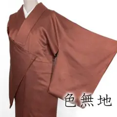 R8aa501 色無地 煉瓦色 くすみ赤茶 家紋 一つ紋 蝶 シルク 着物