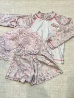 ベビー水着 3点セット 女の子 花柄 レース