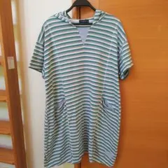 drug store's フード付きストライプ半袖Tシャツ