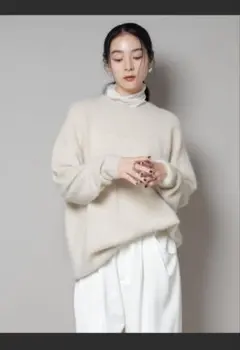 美品ナノユニバースウォッシャブルフォックスクルーワイドニットプルオーバー