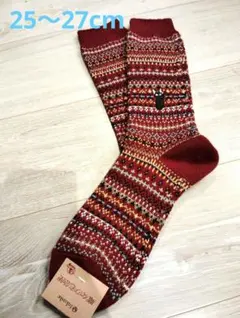 福助 魔女の宅急便 ジジ 刺繍 総柄 28㎝丈ソックス 25〜27㎝ レッドのサムネイル