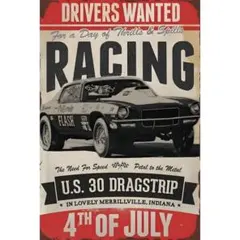 新品 ブリキ看板 RACING レーシング ドラッグレース アメリカン