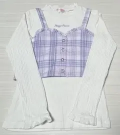 【メゾピアノ】チェックビスチェ＆長袖Tシャツセット　140