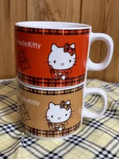 【未使用】ハローキティ マグカップ 2個セット チェック柄 サンリオ