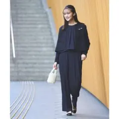 【洗える/ストレッチ】ゆる洒落パンツスーツ(3点セット) （ネイビー）