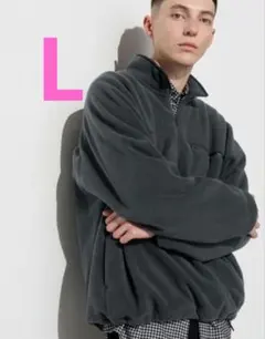 ユニクロ　フリースオーバーサイズハーフジッププルオーバー　Lサイズ　ダークグレー