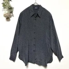 美品✨シルク100%ヴィンテージドットブラウス｜オーバーシルエット｜大きいサイズのサムネイル