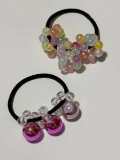 カラフルビーズ ヘアゴム 2個セット