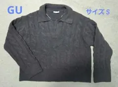 GU ジーユー★パフィータッチ スキッパーケーブルセーター★グレー★S