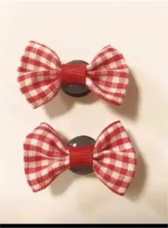 赤白ブロックチェックシンプルリボンクロックスジビッツパッチンどめ変更可能