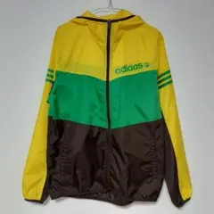 adidas NEOアディダスネオ ナイロンジャンパー 黄色×緑×茶色 Lのサムネイル