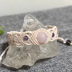 MB293 マクラメブレスレット　ローズクォーツ　アメジスト　スモーキークォーツ