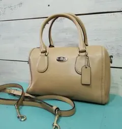 コーチ レザー 2way ハンドバッグ ショルダー ミニボストン型 ロゴプレート