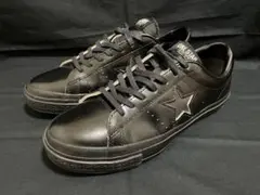 【美品】コンバース 黒レザースニーカー/25.5cm