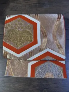 礼装にも使える 名古屋帯／金銀糸／亀甲・菊文様／正絹風