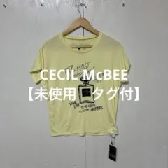 【 3019番】CECIL McBEE 香水プリント 半袖Tシャツ イエロー Mのサムネイル