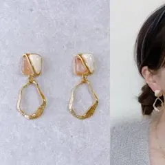 No. 183 スクエア型チャーム×ゴールドピアス×リングピアス