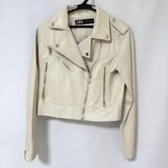 ZARA ライダースジャケット レザージャケット　S オフホワイト　アイボリー