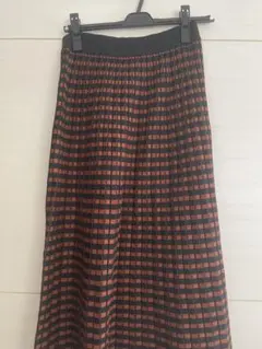オレンジと黒のチェック柄プリーツスカート Fサイズ