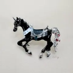 【ブローチ】黒い一角獣 ＊ ユニコーン 馬