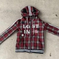 赤と黒のチェック柄 y2kフード付きパーカー