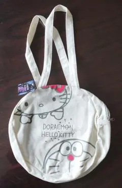 【未使用】 ドラえもん ハローキティ キティちゃん コラボ 丸型 トートバッグ