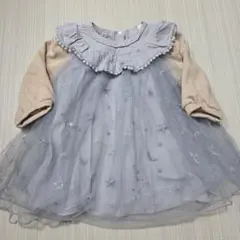 長袖 裏起毛 ワンピース ブルー キラキラ