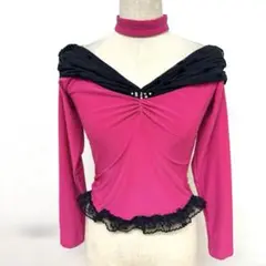 Y5516★L ピンク オフショル トップス 社交ダンス