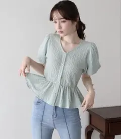 BLUEEAST バルーンスリーブペプラムトップス　ミント