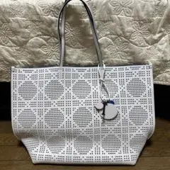 値下げDIOR ディオール トートバッグ レザー パンチング ホワイト ネイビー