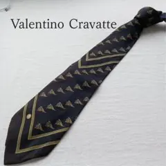 ヴァレンティノ ネクタイ 紺 V字柄 シルク イタリア製【n5267】