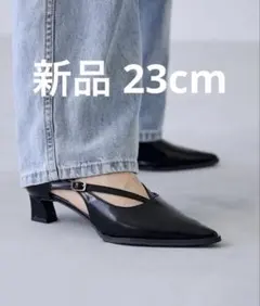 menue クロスストラップポインテッドトゥ ヒールパンプス ブラックのサムネイル