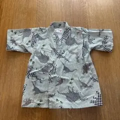 恐竜チェック柄 甚平 グレー