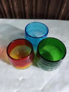 琉球ガラス ぐい呑み 3個セット カラフル