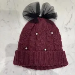 F.O.KIDS パール付きリボンニット帽