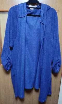 ニット フード付きロングカーディガン ロイヤルブルー　10L
