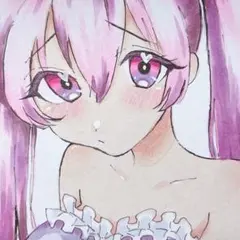 手描きイラスト オリジナル 女の子 ツインテール 猫耳 セーラー 原画