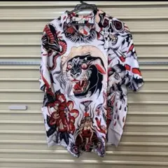 黒豹 アメトラタトゥー柄 モンスター スカル デーモン 人面花 アロハシャツ