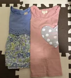 サイズ違いhushushハートポケットTシャツとpetit main 夏服セット