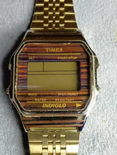 【ジャンク】TIMEX INDIGLO デジタル腕時計 木目調