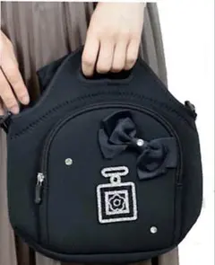 軽量 キラキラ ショルダーバッグ デコ ワッペン　リボン　香水　ブラック