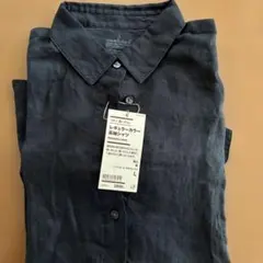 新品 無印良品 リネン洗いざらし レギュラーカラー長袖シャツ 黒 Lのサムネイル