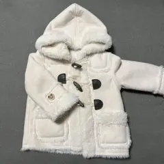 ベージュ ホワイト フード付きダッフルコート 男の子 女の子 90cm 裏起毛