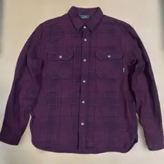 カットレイト 胸ロゴ刺繍入り チェック ネルシャツ Lボルドー レア 長袖