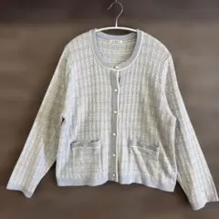 Honeys(GLACIER) ツイード風クルーネックカーディガン LL